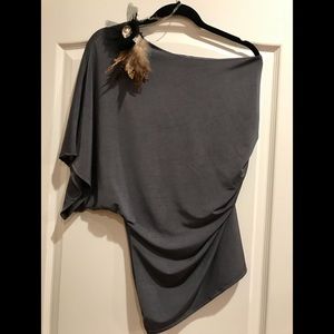 One Shoulder Top W/ Feather Appliqué